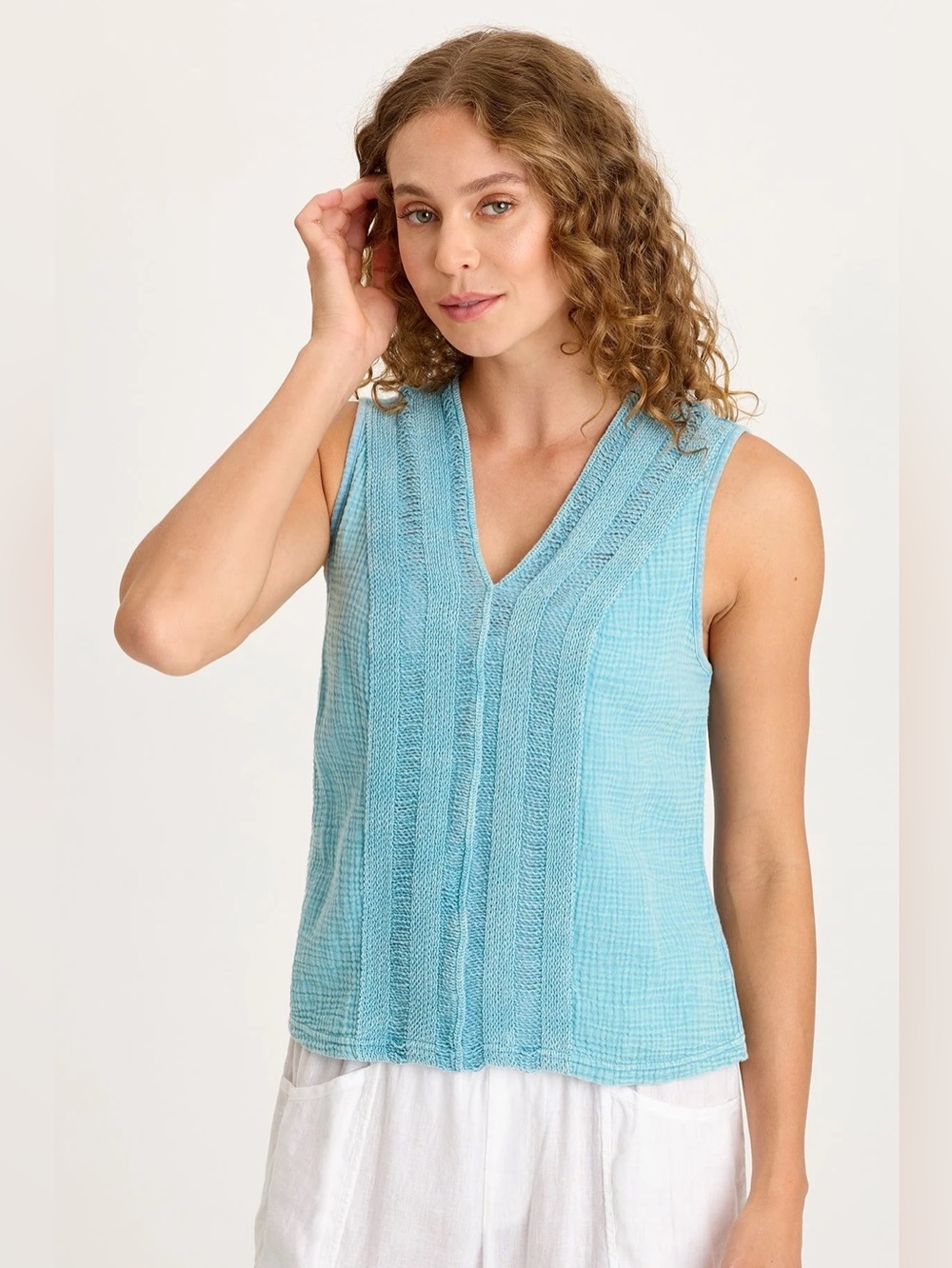 XCVI
REID GAUZE/CROCHET V-NECK TANK